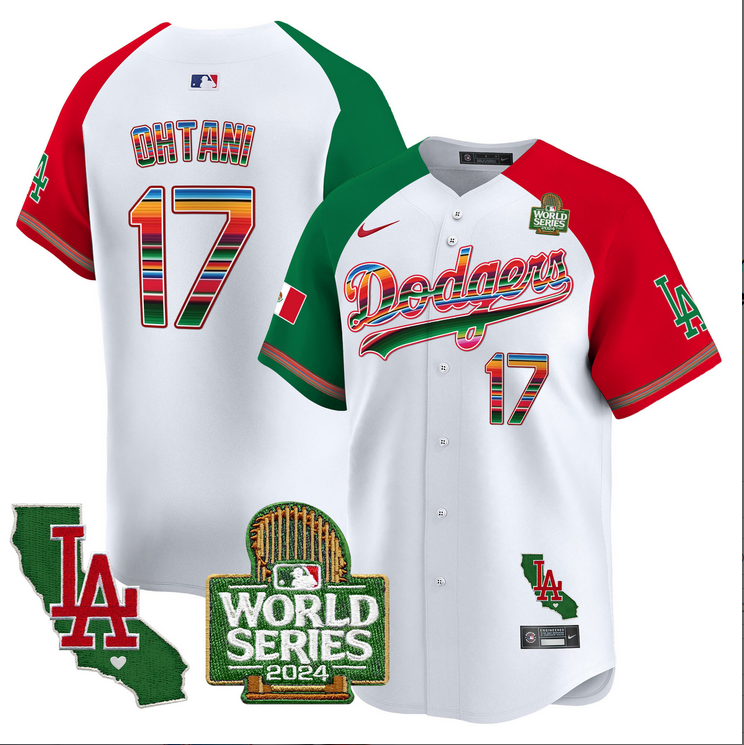 Men MLB Mexico Los Angeles Dodgers #17 Ohtani white 2024 World Series Champions Patch Jersey 20241105